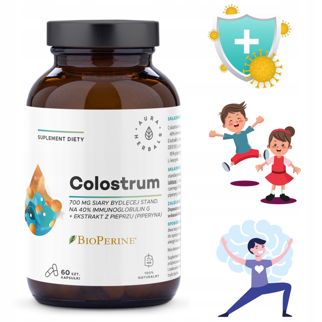 COLOSTRUM LIOFILIZOWANE na ODPORNOŚĆ || SIARA BYDLĘCA + PIPERYNA || 60 kaps