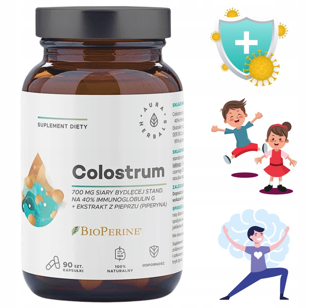 COLOSTRUM LIOFILIZOWANE na ODPORNOŚĆ || SIARA BYDLĘCA + PIPERYNA || 60 kaps